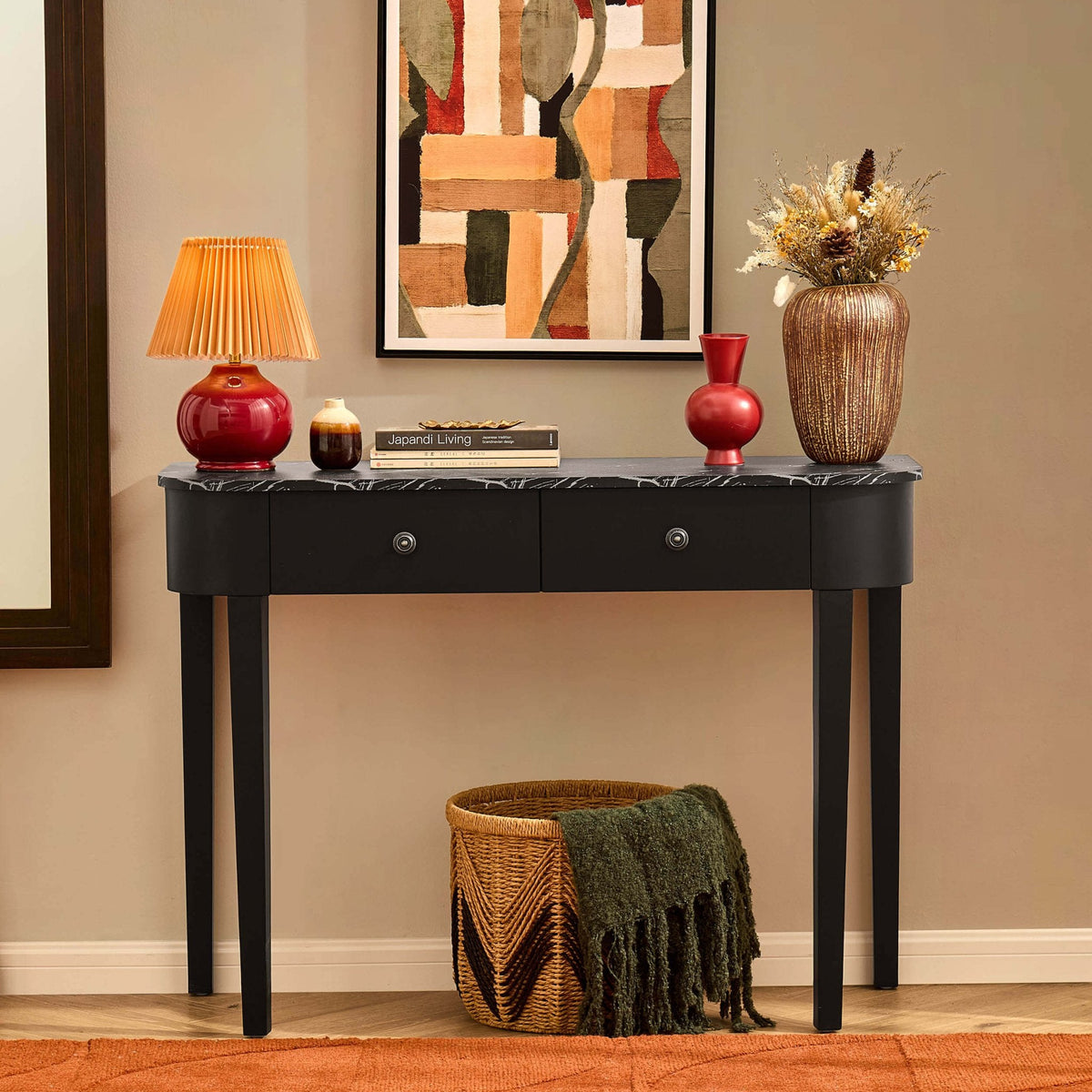 Dusklia - Tilda Console Table - Black/Marble Top