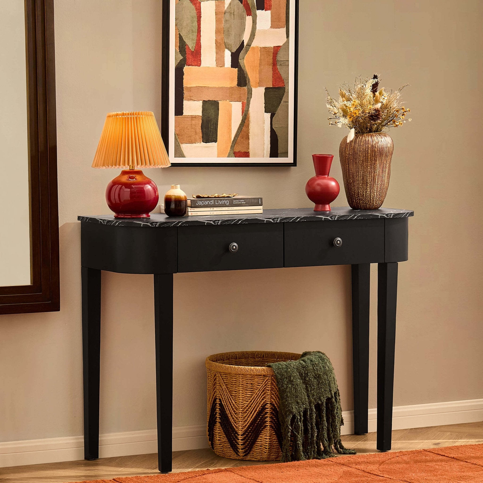 Dusklia - Tilda Console Table - Black/Marble Top