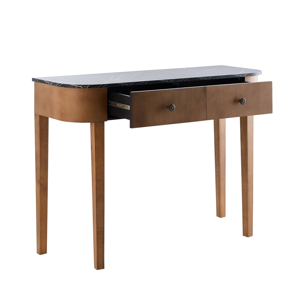 Dusklia - Tilda Console Table - Mid Wood/Marble Top
