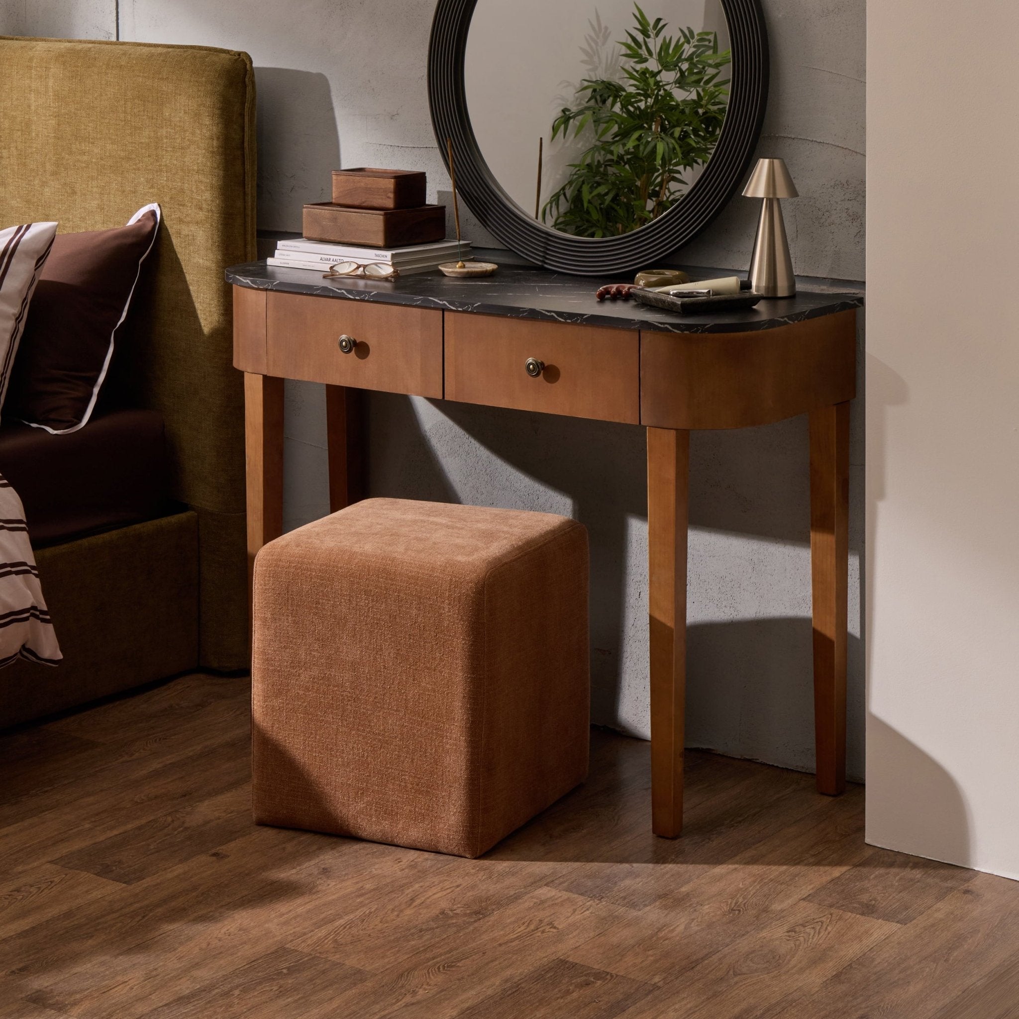 Dusklia - Tilda Console Table - Mid Wood/Marble Top
