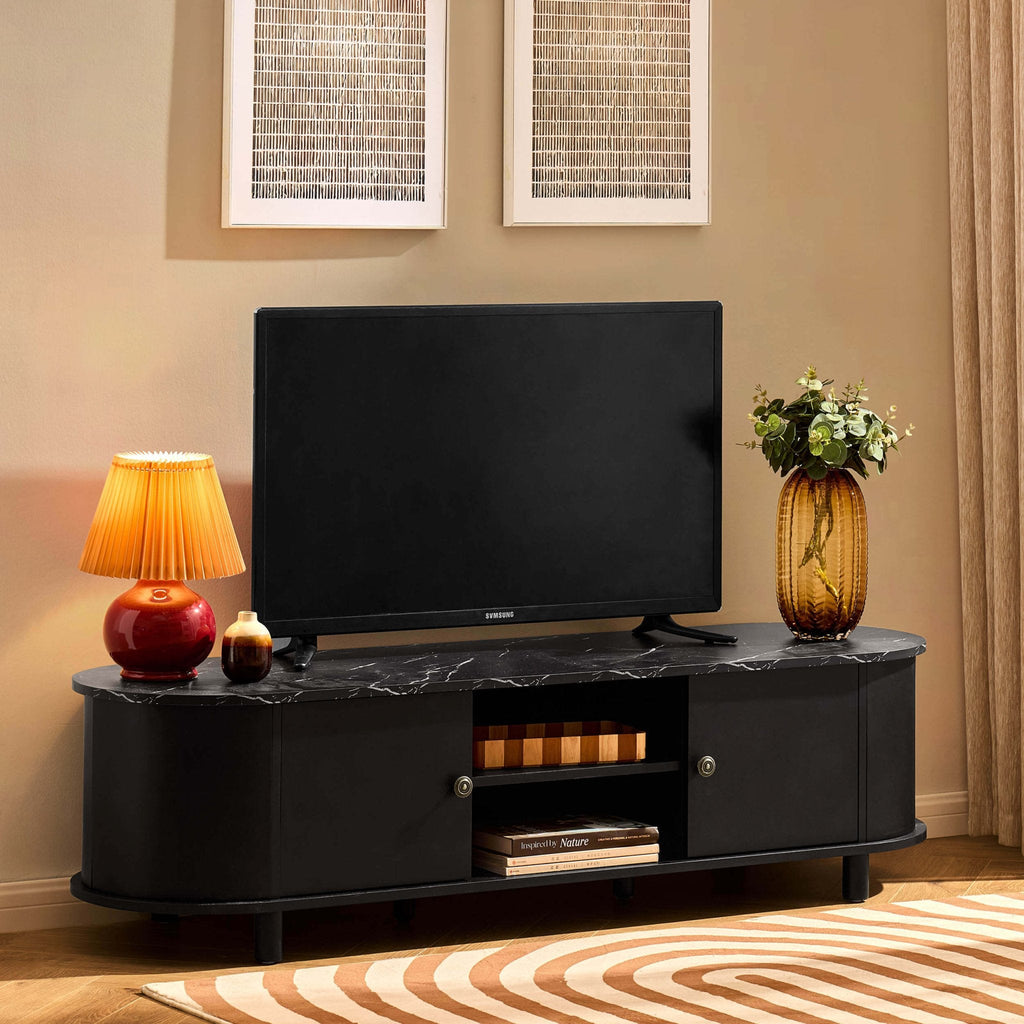 Dusklia - Tilda Tv Unit for TVs up to 65- Black/Marble Top
