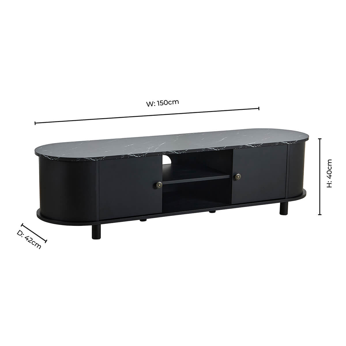 Dusklia - Tilda Tv Unit for TVs up to 65- Black/Marble Top