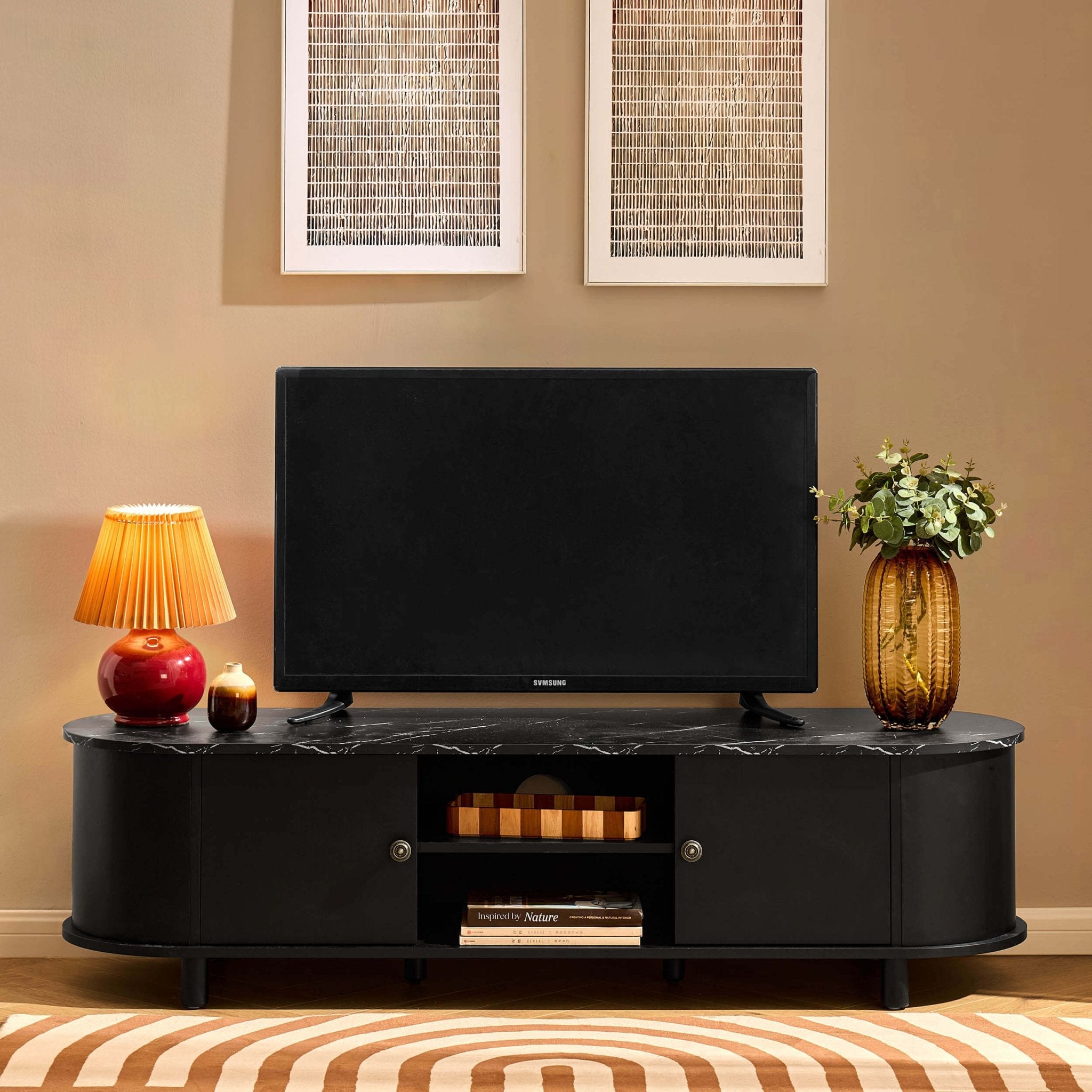 Dusklia - Tilda Tv Unit for TVs up to 65- Black/Marble Top