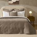 Dusklia - Torino Velvet Geometric Pinsonic Bedspread - Taupe