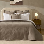 Dusklia - Torino Velvet Geometric Pinsonic Bedspread - Taupe
