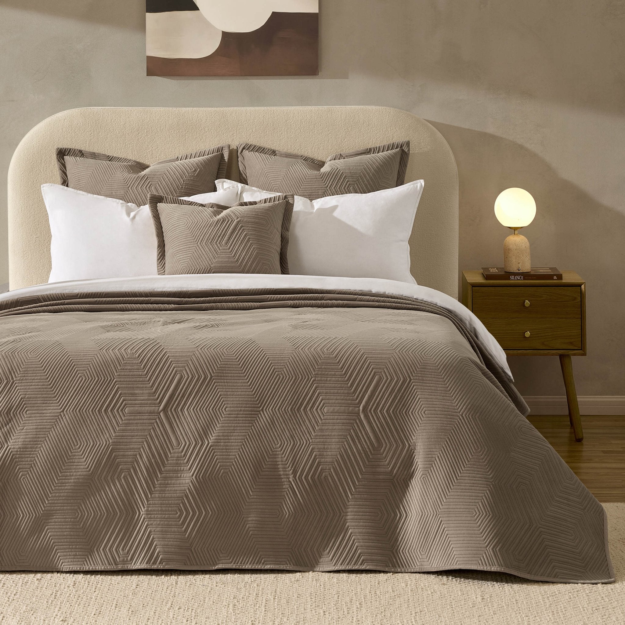 Dusklia - Torino Velvet Geometric Pinsonic Bedspread - Taupe