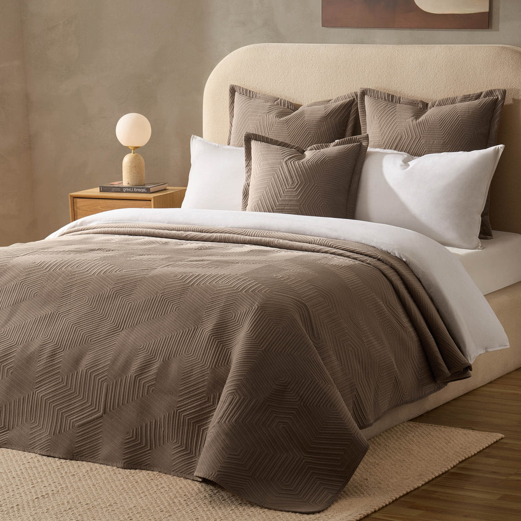 Dusklia - Torino Velvet Geometric Pinsonic Bedspread - Taupe