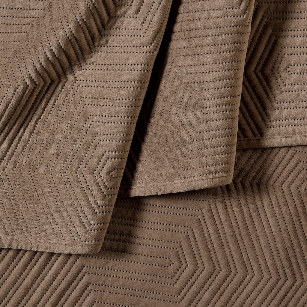Dusklia - Torino Velvet Geometric Pinsonic Bedspread - Taupe