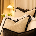 Dusklia - Tufted Chenille Cushion Cover - Cream/Black