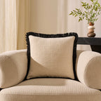 Dusklia - Tufted Chenille Sofa Cushion Cover - Cream/Black