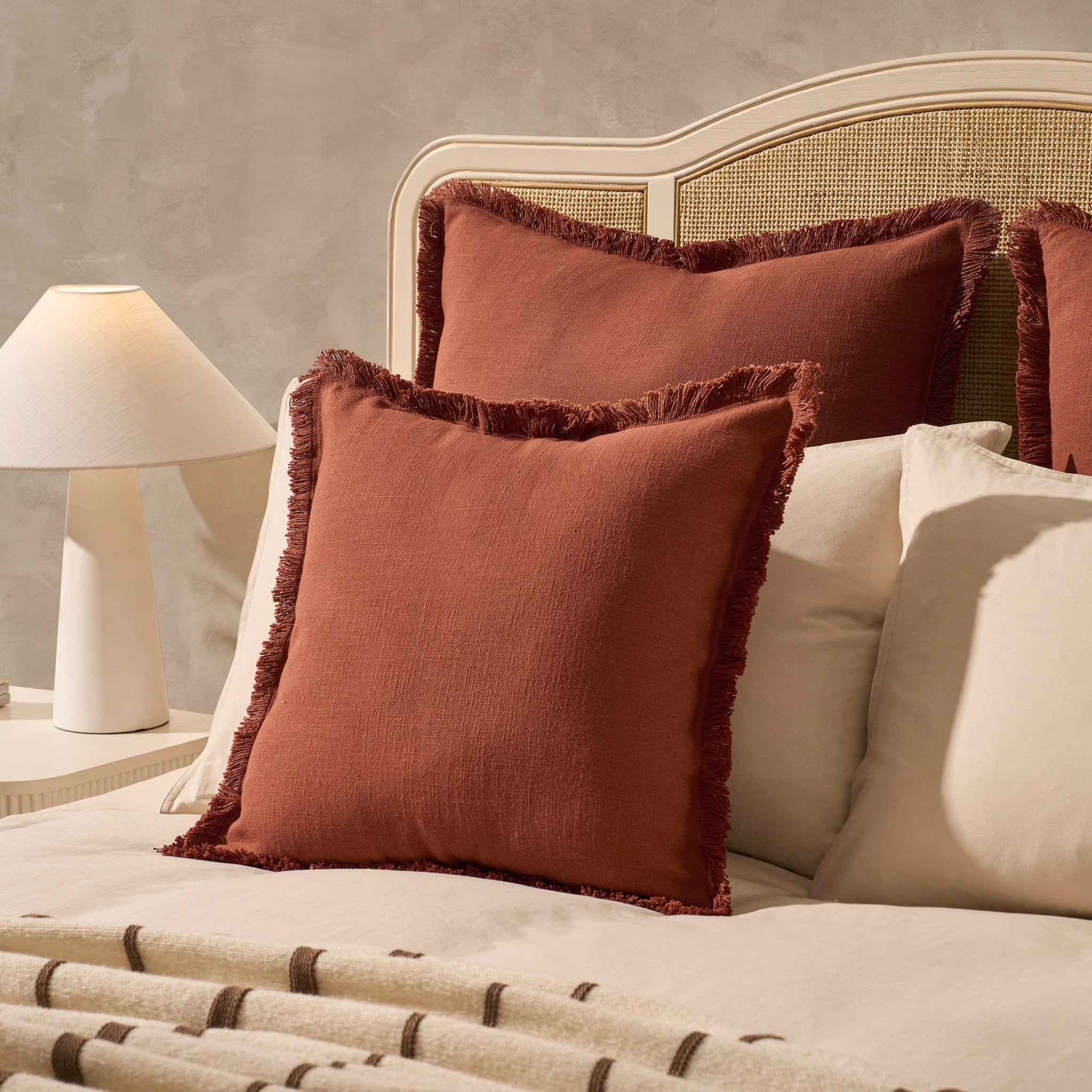 Dusklia - Cotton Fringed Edge Cushion Cover - Burnt Orange