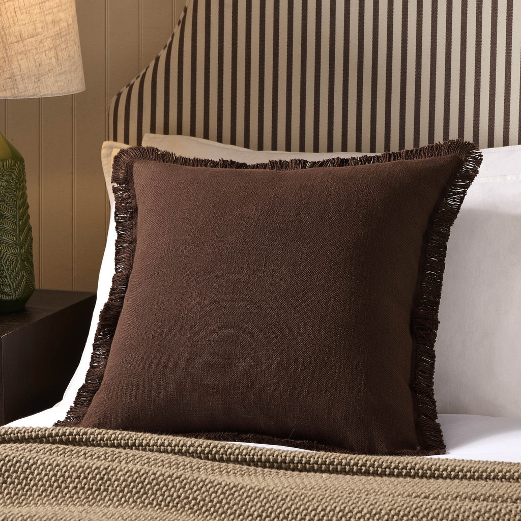 Dusklia - Cotton Fringed Edge Cushion Cover - Chocolate