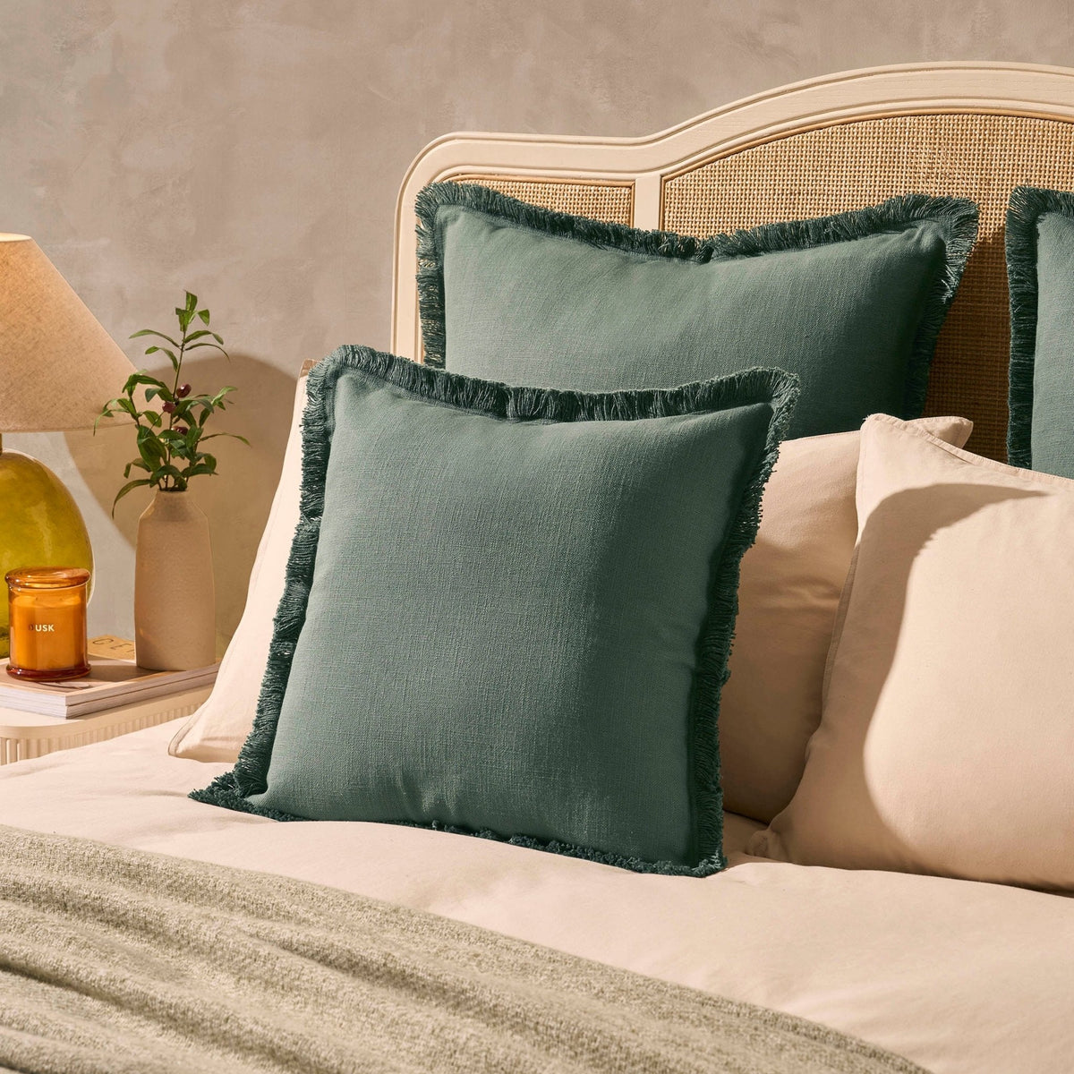 Dusklia - Cotton Fringed Edge Cushion Cover- Forest Green