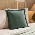 Dusklia - Cotton Fringed Edge Cushion Cover- Forest Green