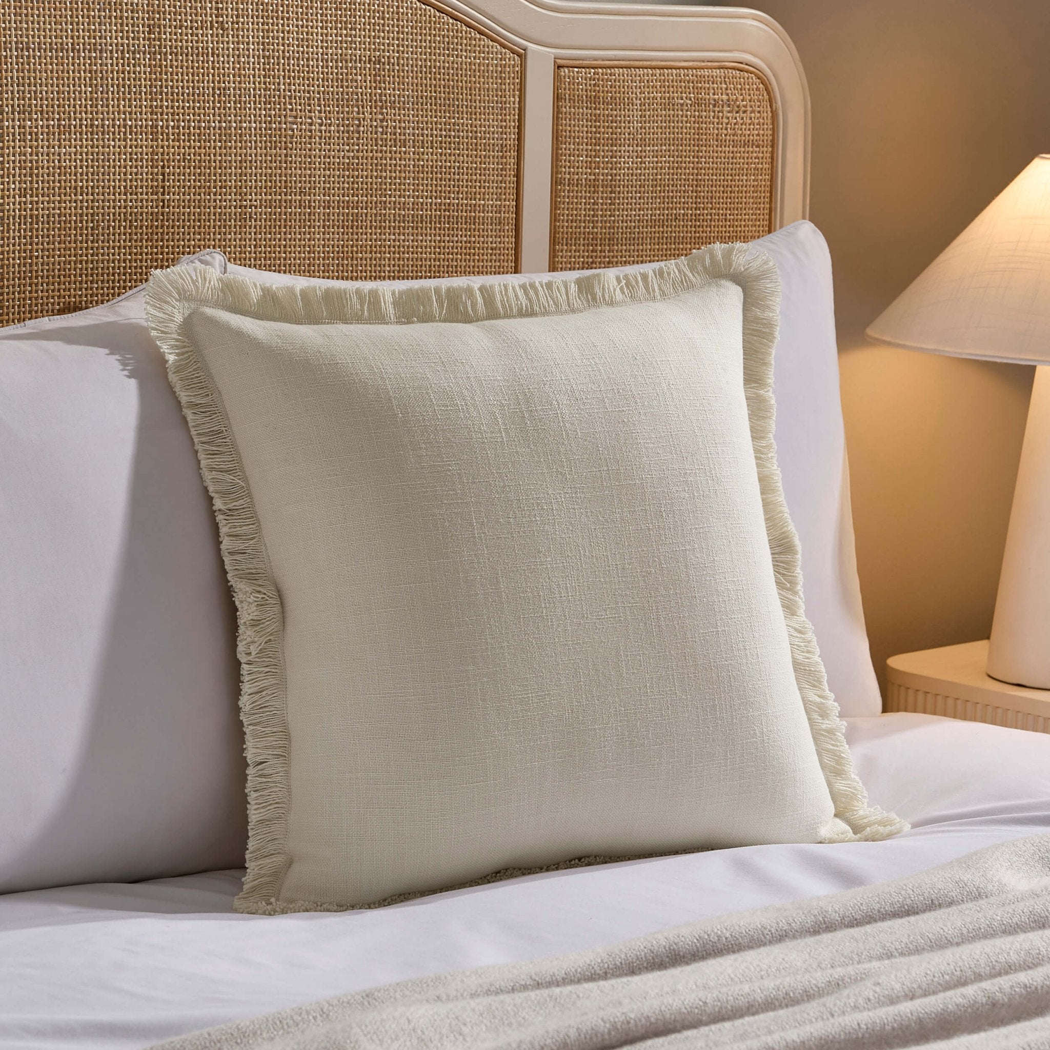Dusklia - Cotton Fringed Edge Cushion Cover - Natural