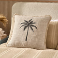 Dusklia - Tufted Edge Embroidered Palm Tree Cushion Cover - Off White