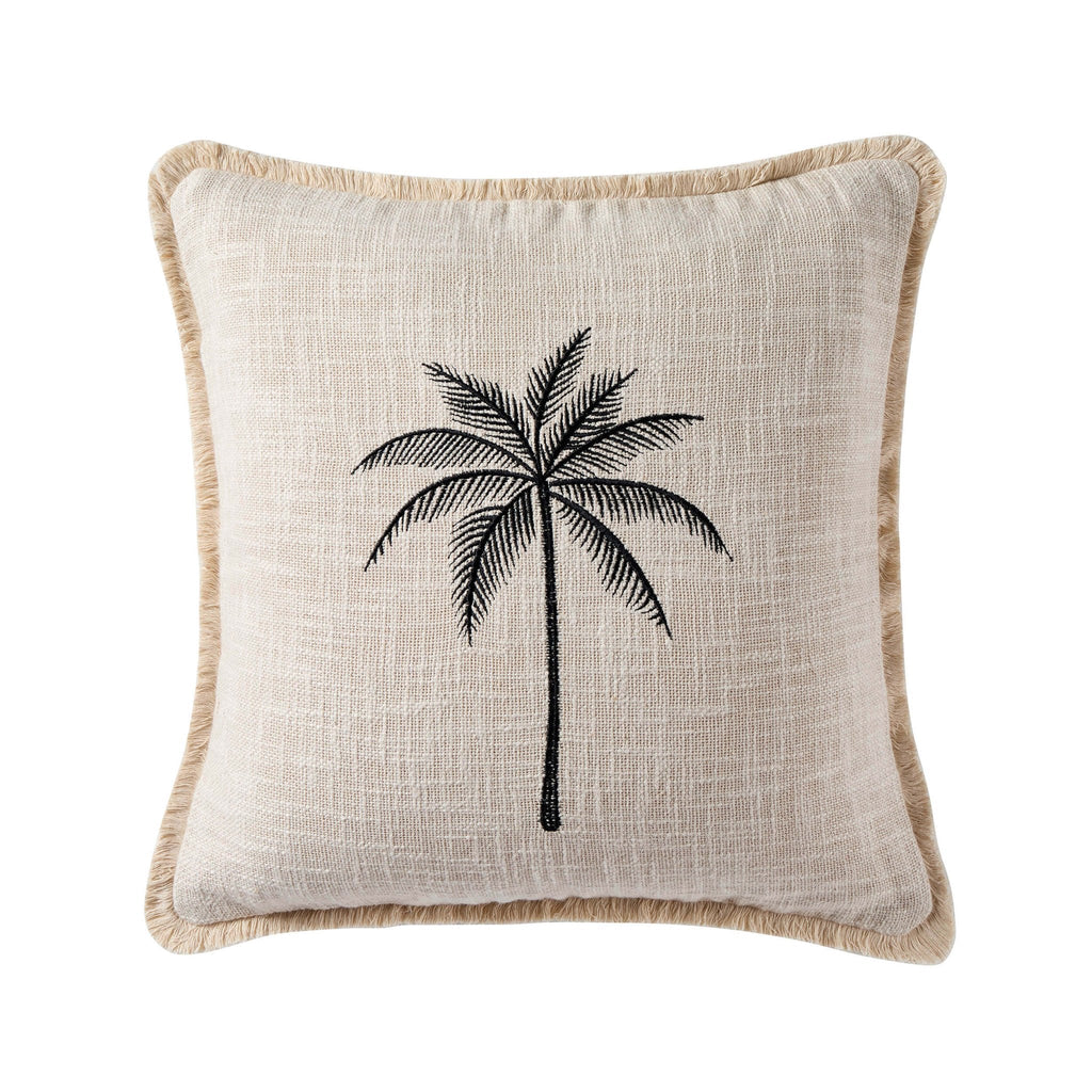Dusklia - Tufted Edge Embroidered Palm Tree Sofa Cushion Cover - Off White