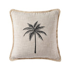 Dusklia - Tufted Edge Embroidered Palm Tree Cushion Cover - Off White