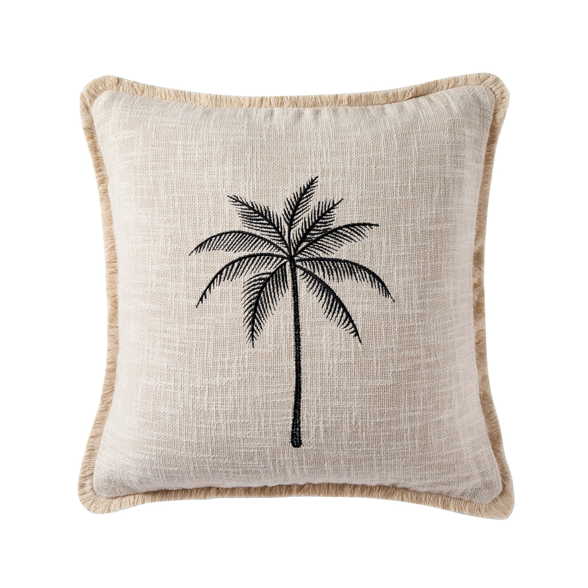Dusklia - Tufted Edge Embroidered Palm Tree Cushion Cover - Off White