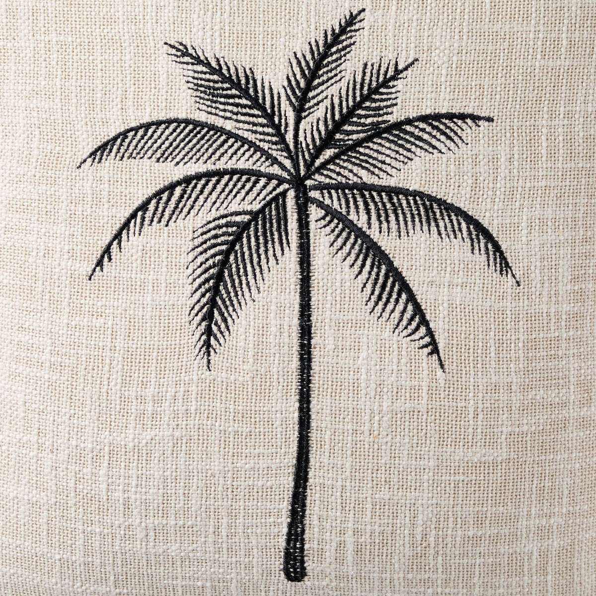 Dusklia - Tufted Edge Embroidered Palm Tree Sofa Cushion Cover - Off White