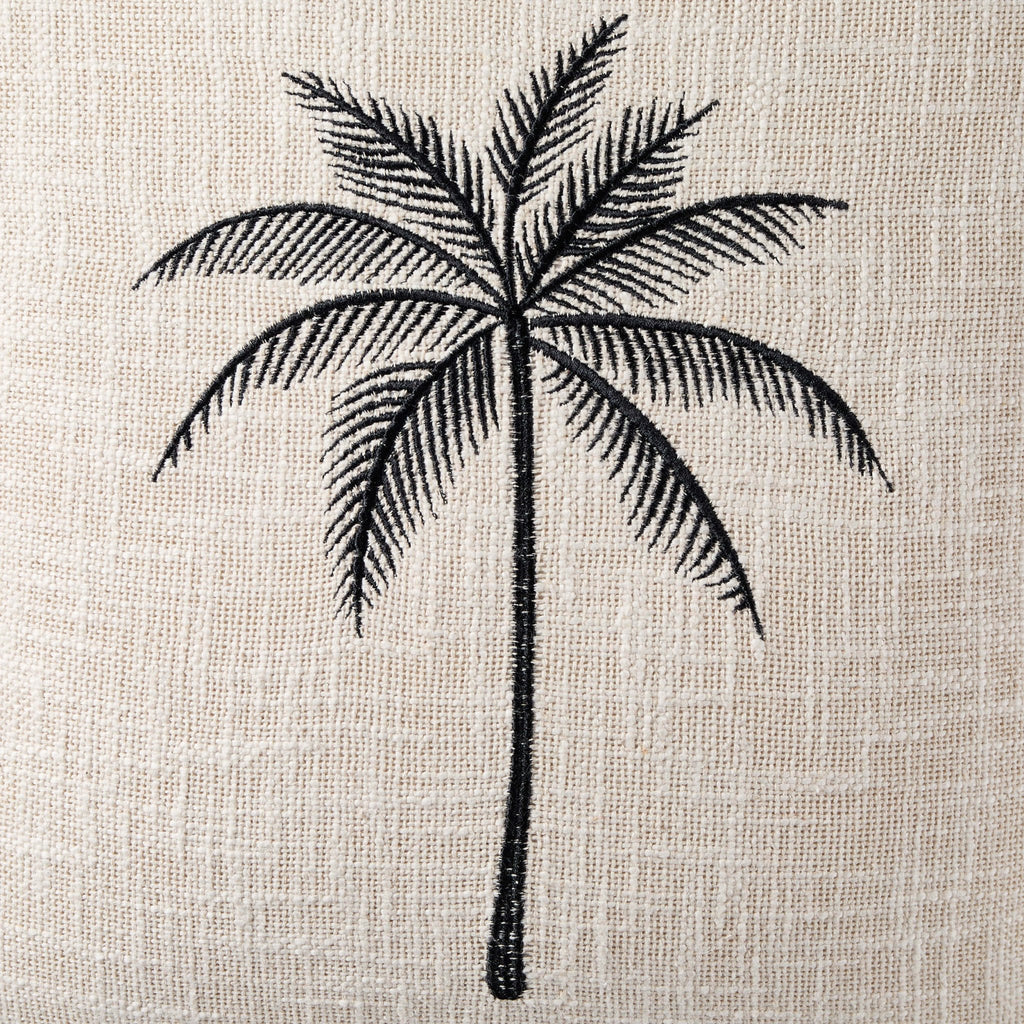 Dusklia - Tufted Edge Embroidered Palm Tree Cushion Cover - Off White