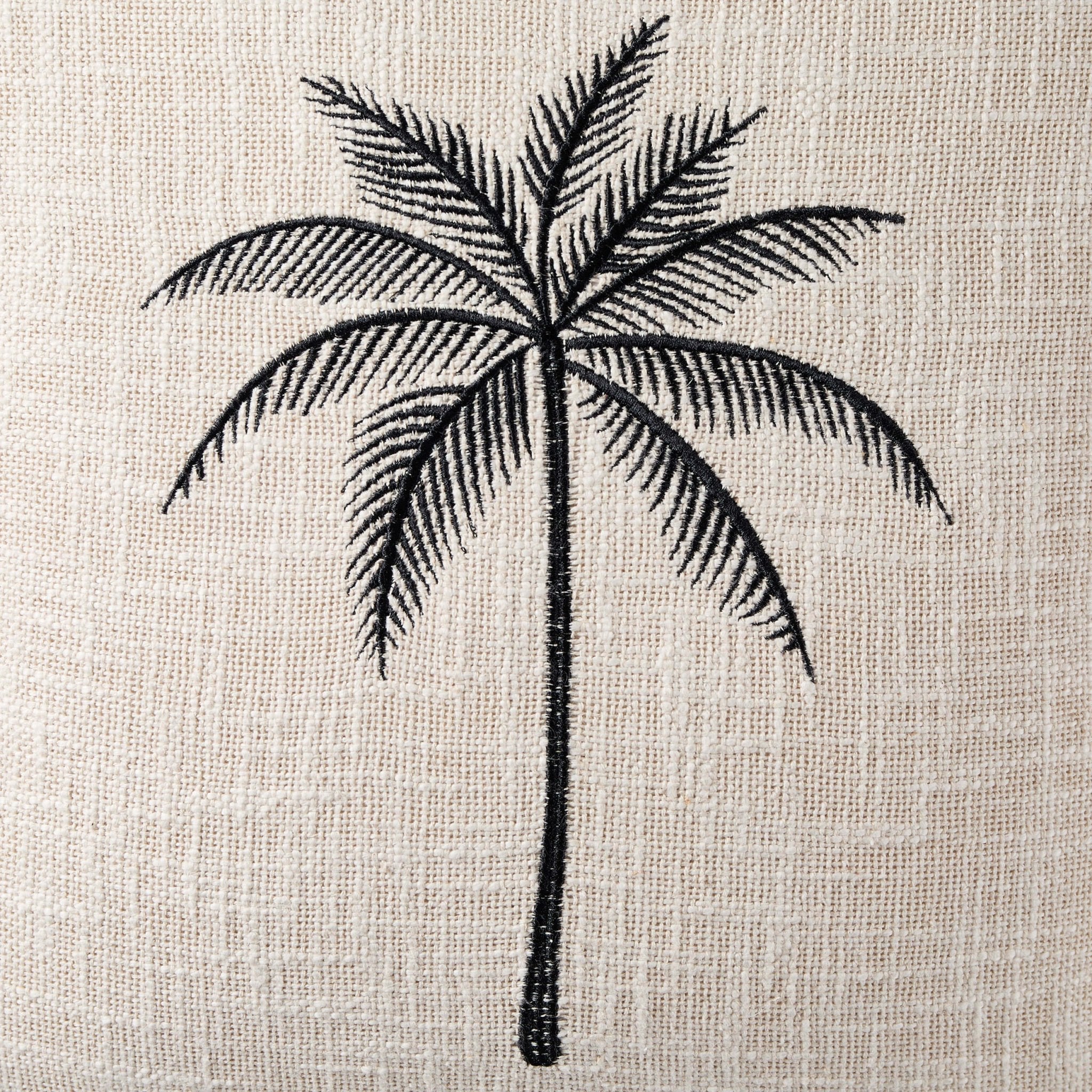 Dusklia - Tufted Edge Embroidered Palm Tree Cushion Cover - Off White