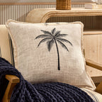 Dusklia - Tufted Edge Embroidered Palm Tree Sofa Cushion Cover - Off White