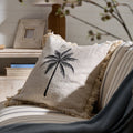Dusklia - Tufted Edge Embroidered Palm Tree Sofa Cushion Cover - Off White