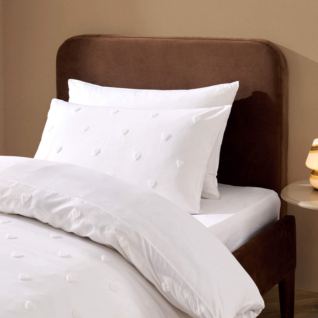 Dusklia - Tufted Heart Jacquard 100% Cotton Duvet Cover & Pillowcase set - White