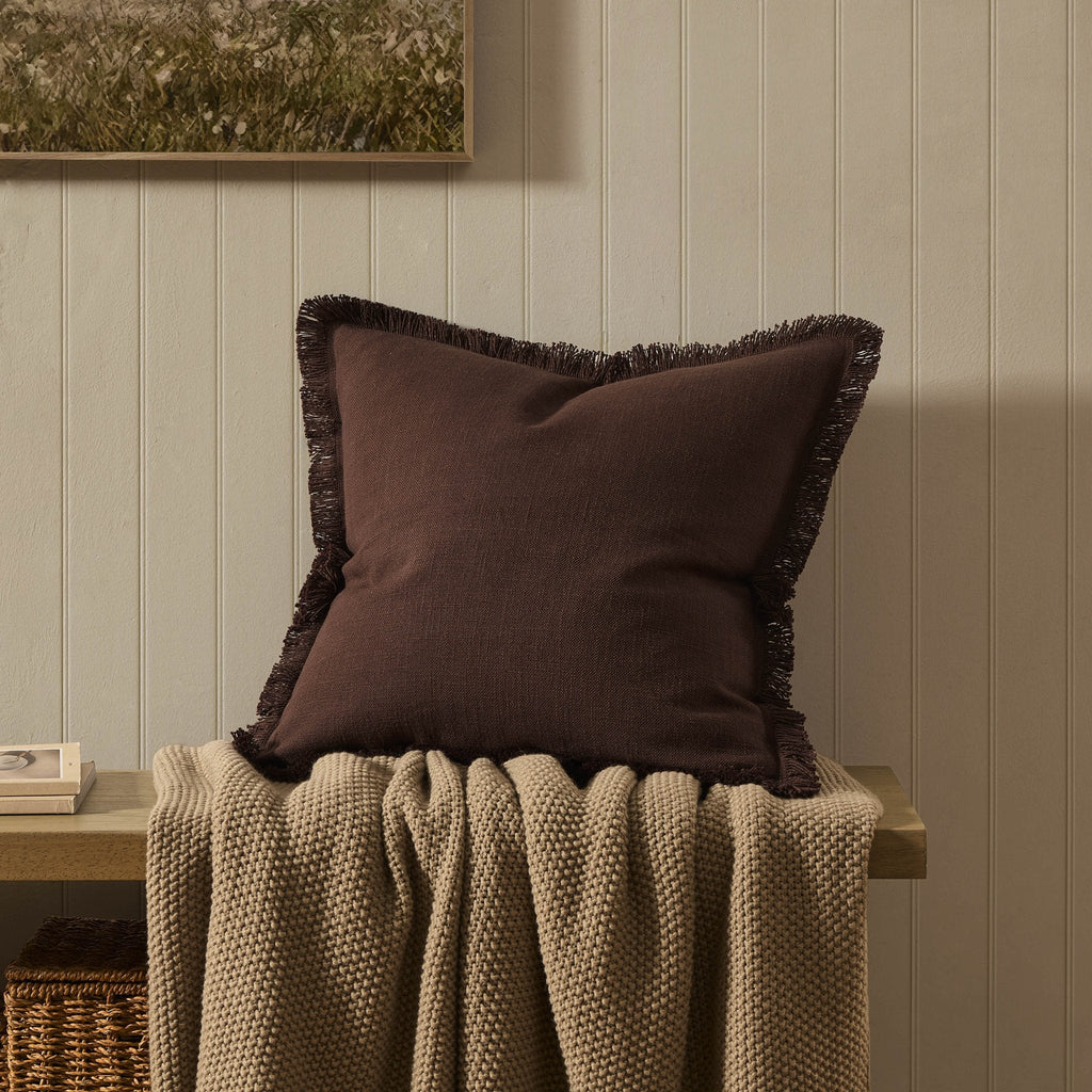 Dusklia - Cotton Fringed Edge Sofa Cushion Cover - Chocolate