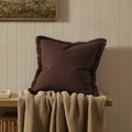 Dusklia - Cotton Fringed Edge Sofa Cushion Cover - Chocolate
