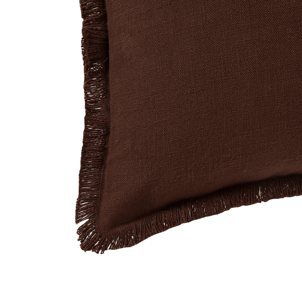 Dusklia - Cotton Fringed Edge Sofa Cushion Cover - Chocolate