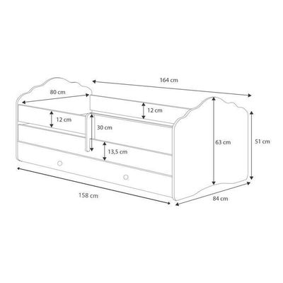 Lit enfant FALA  80x160 cm + sommier + matelas + tiroir + barrière de protection