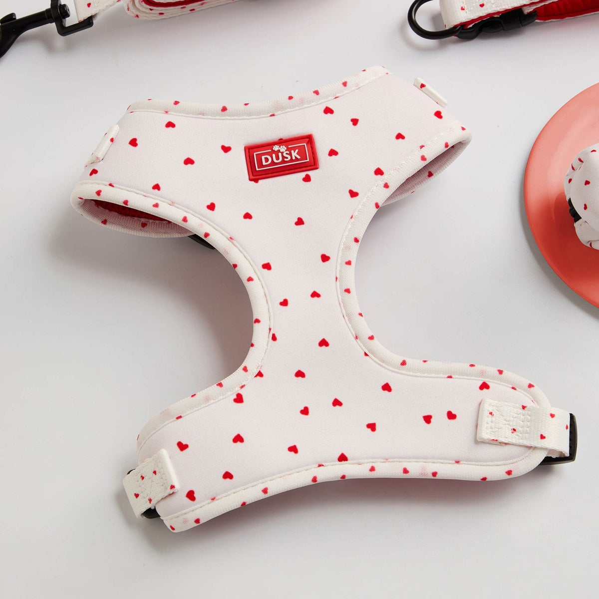 Dusklia - Dog Harness, Lead, Collar Set - Size Small - White/Red