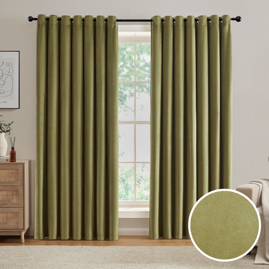Dusklia - Velvet Thermal Blackout Eyelet Curtains - Olive