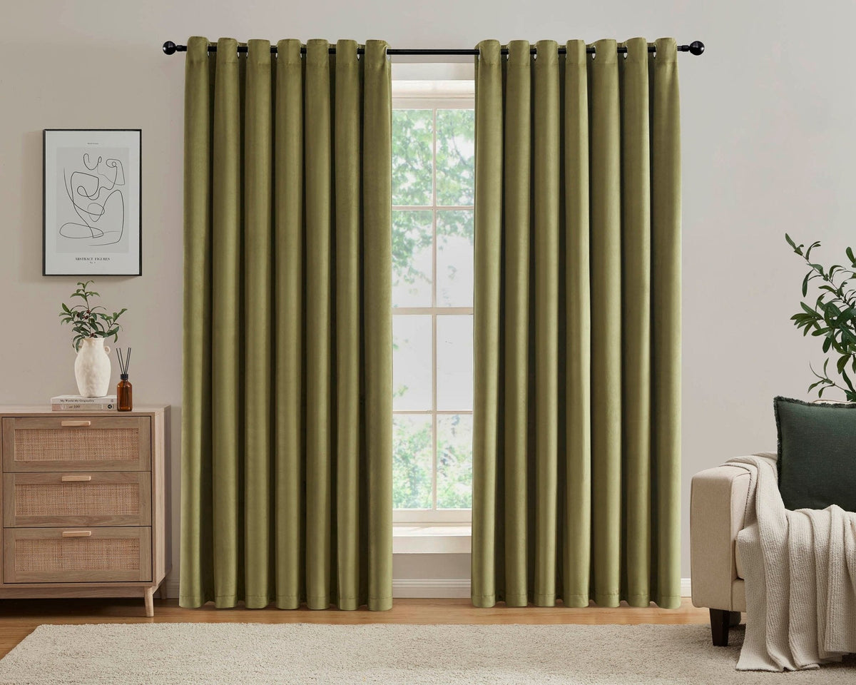 Dusklia - Velvet Thermal Blackout Eyelet Curtains - Olive