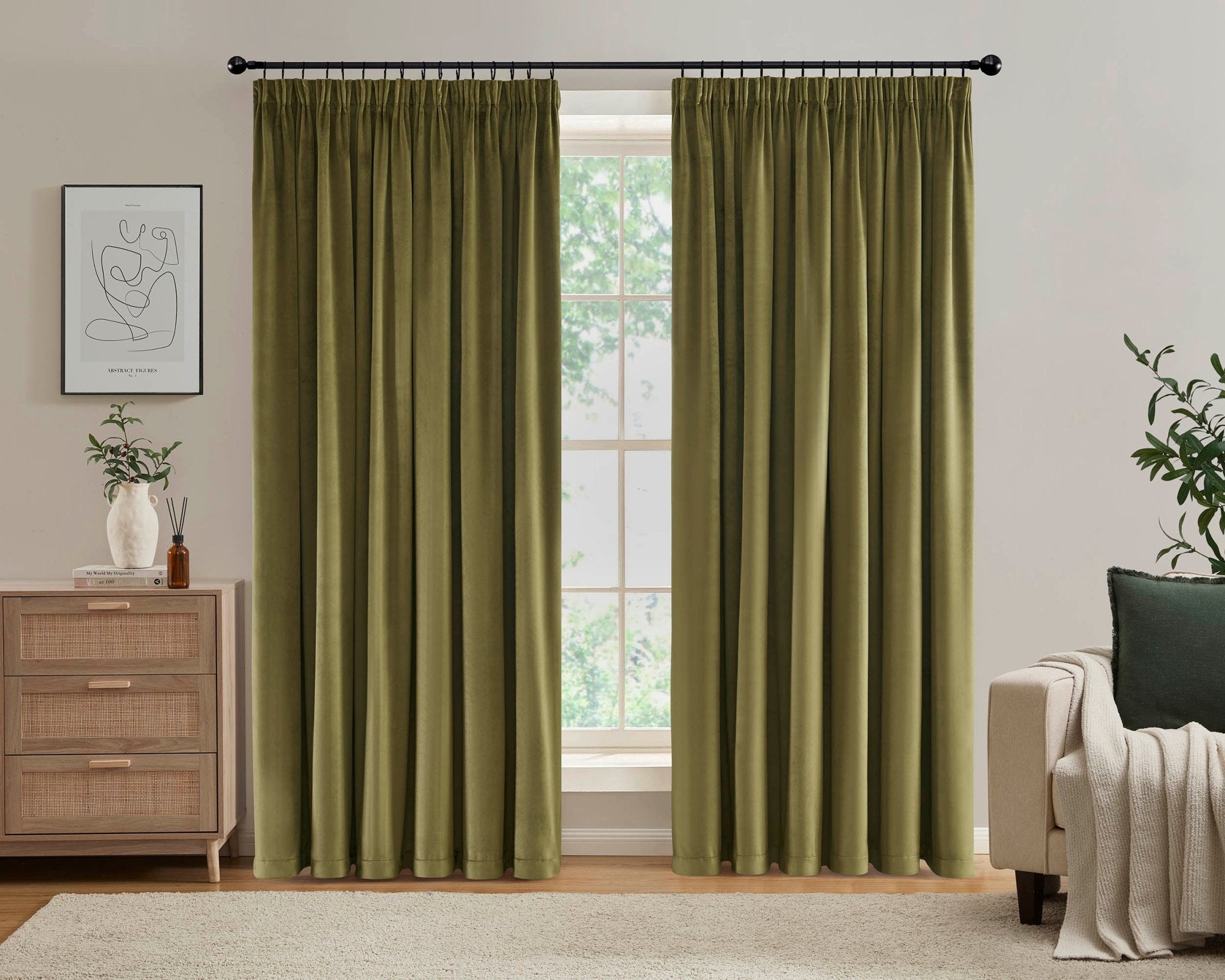 Dusklia - Velvet Thermal Blackout Pinch Pleat - Olive