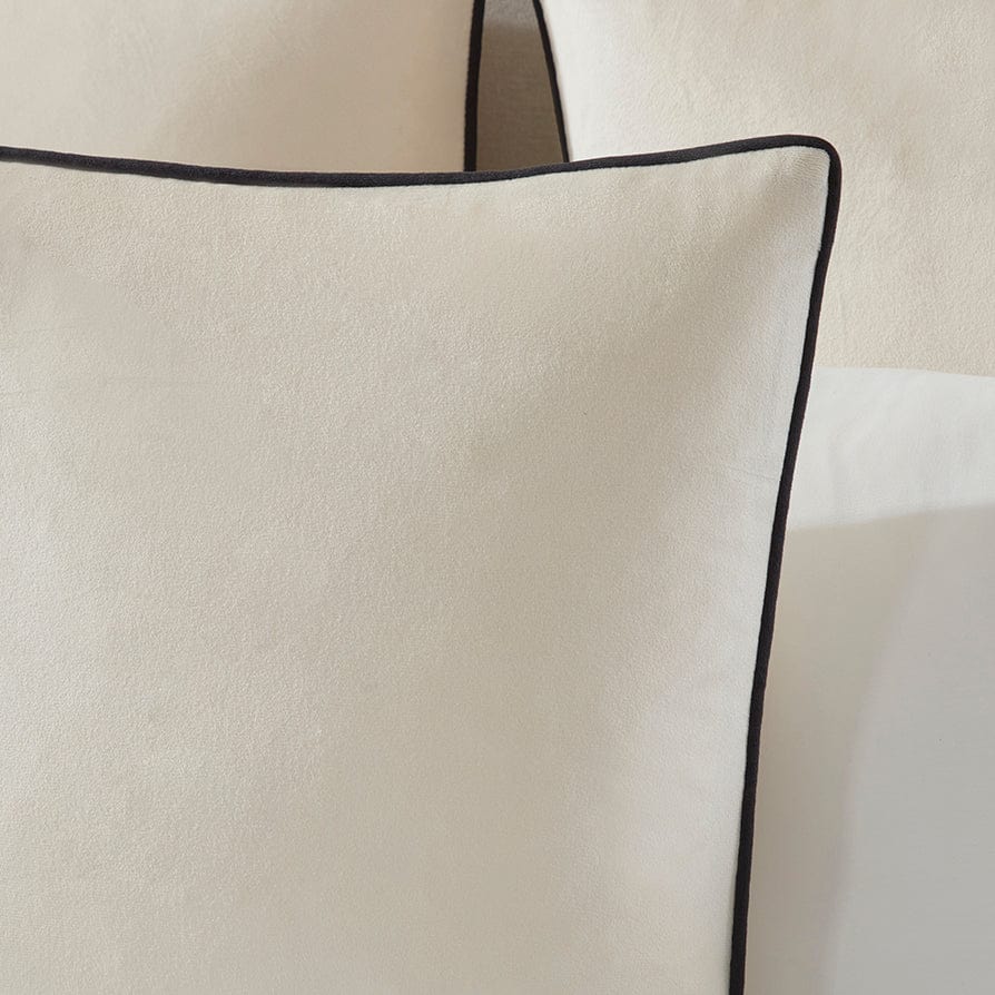 Dusklia - Velvet Sofa Cushion Cover - Off White Contrast Black Piping