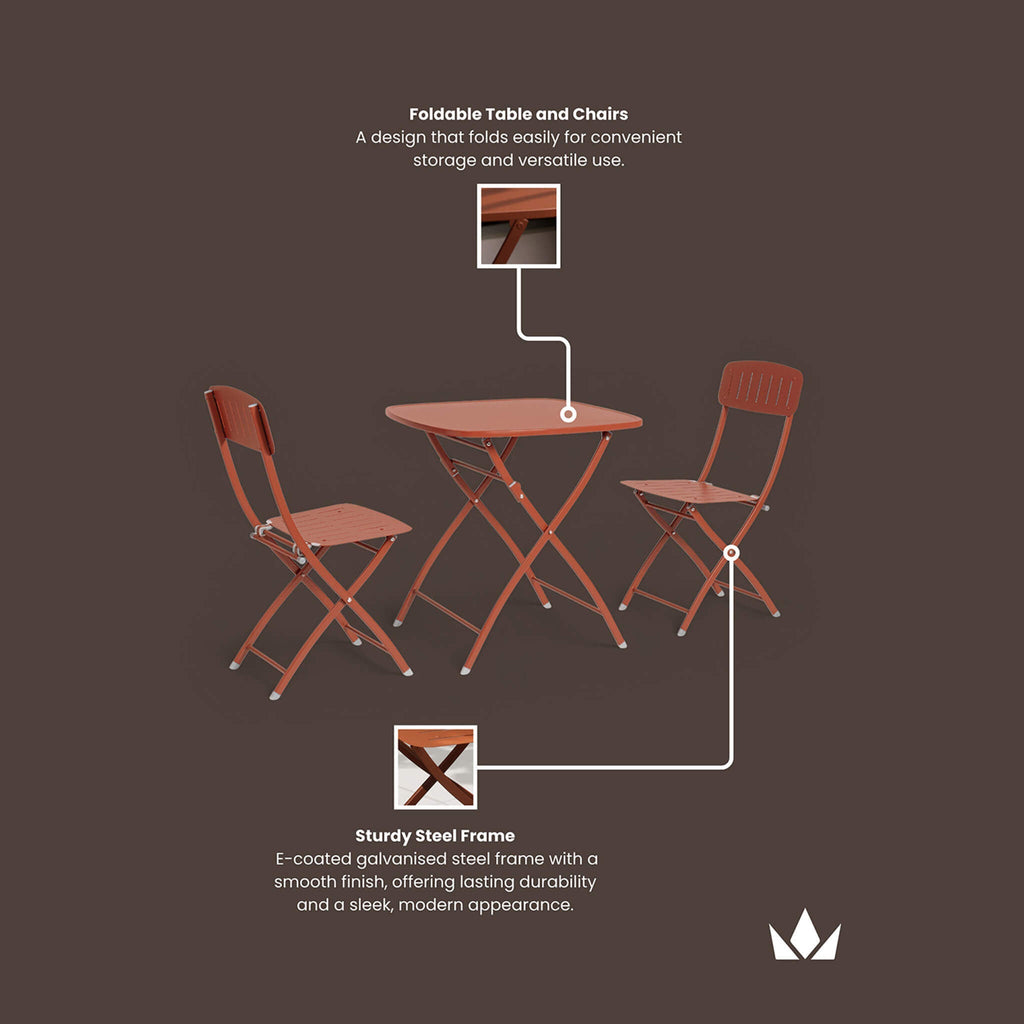 Dusklia - Venice Outdoor 2 Seater Square Bistro Table and Chairs - Cayenne Pepper