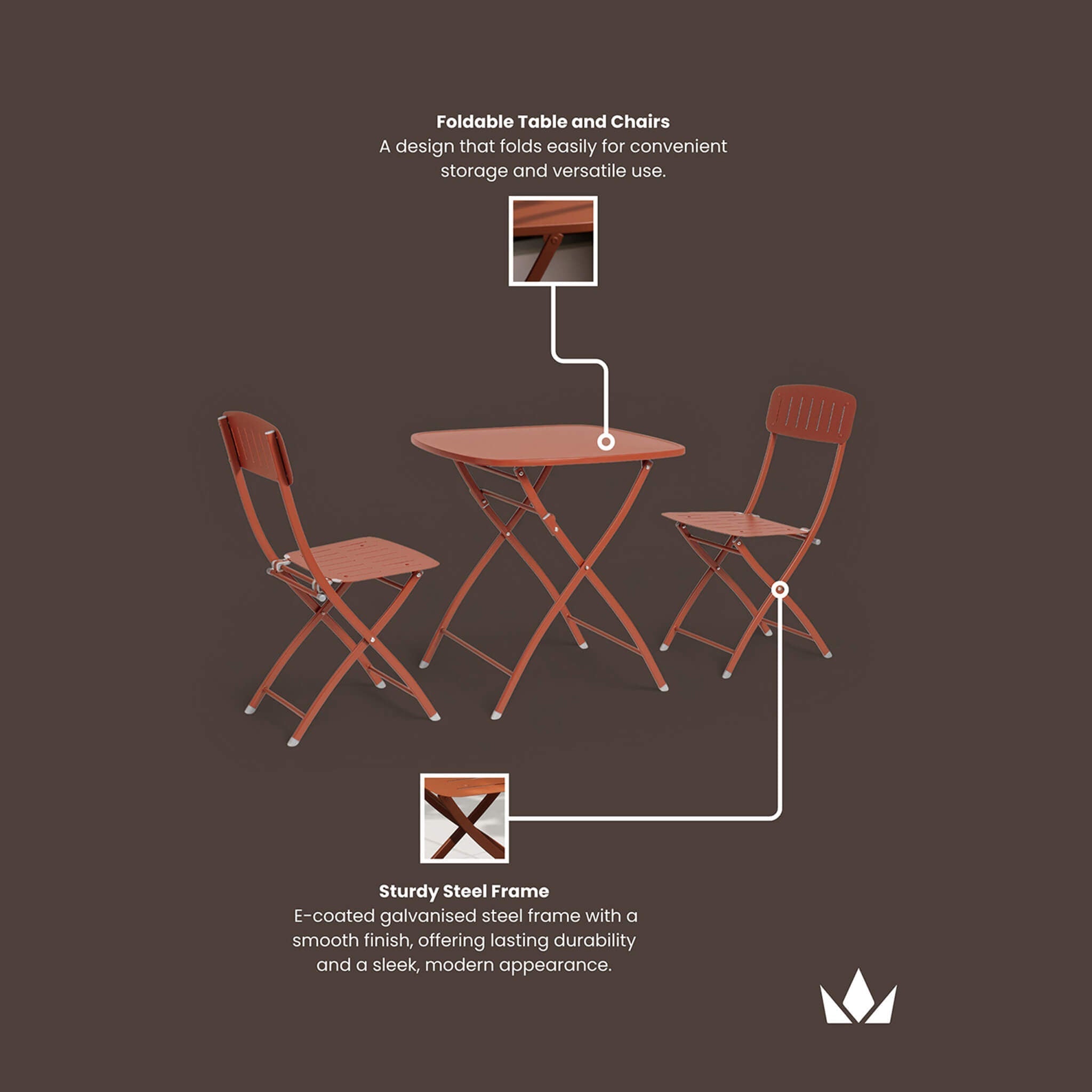 Dusklia - Venice Outdoor 2 Seater Square Bistro Table and Chairs - Cayenne Pepper