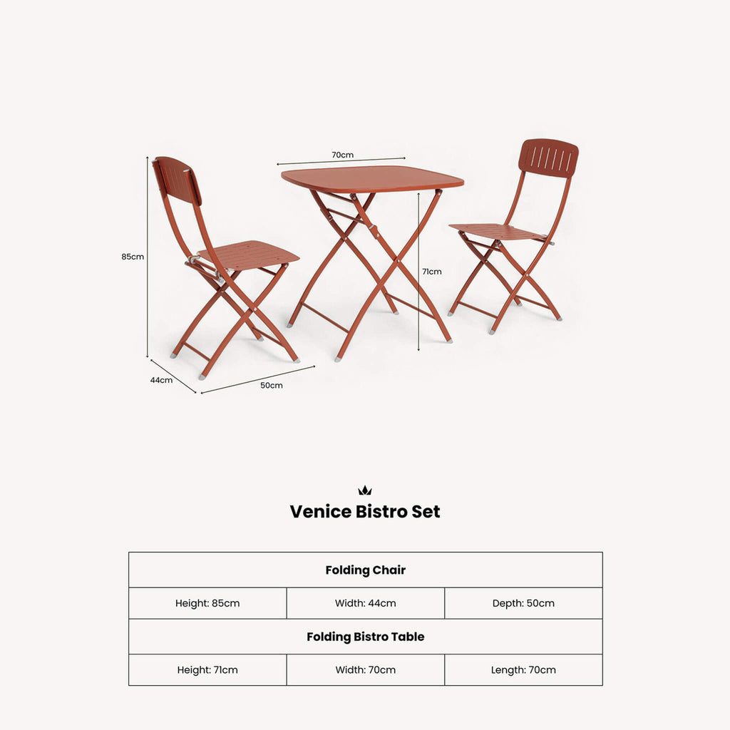 Dusklia - Venice Outdoor 2 Seater Square Bistro Table and Chairs - Cayenne Pepper