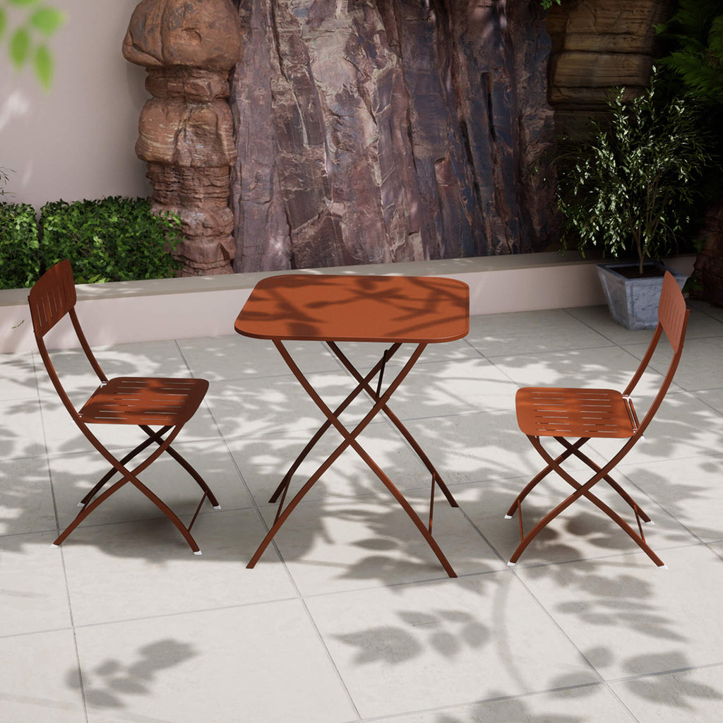 Dusklia - Venice Outdoor 2 Seater Square Bistro Table and Chairs - Cayenne Pepper