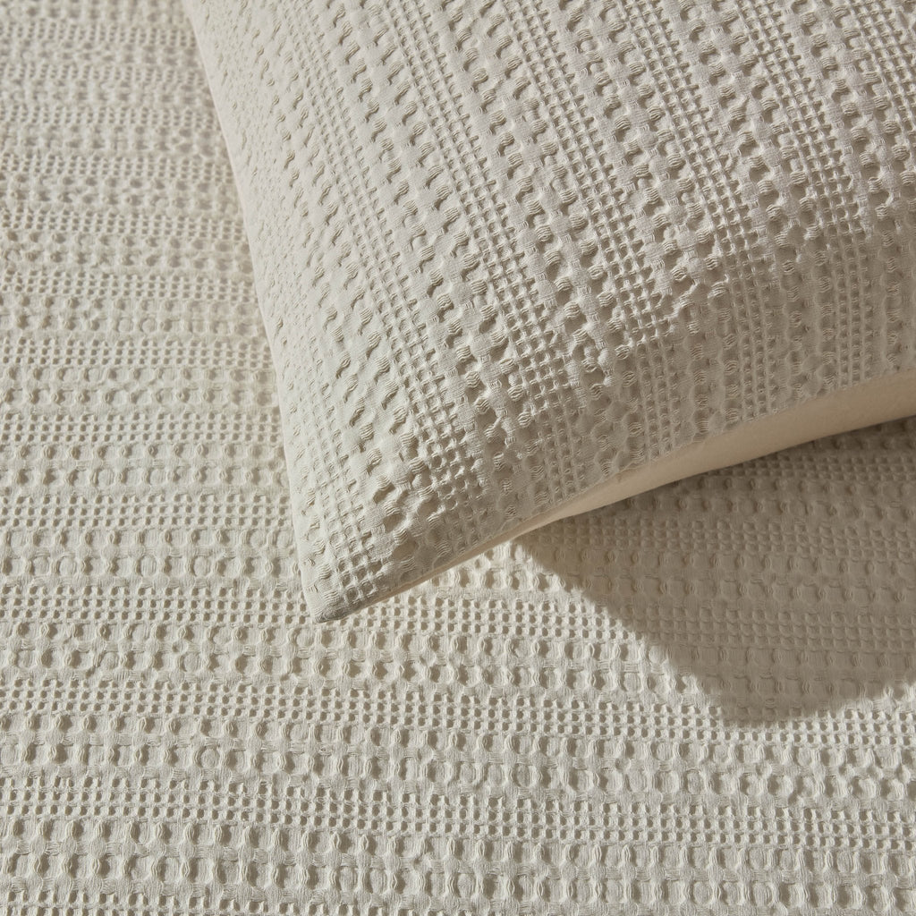 Dusklia - Vermont 180 Thread Count Waffle Duvet Cover & Pillowcase Set - Ecru