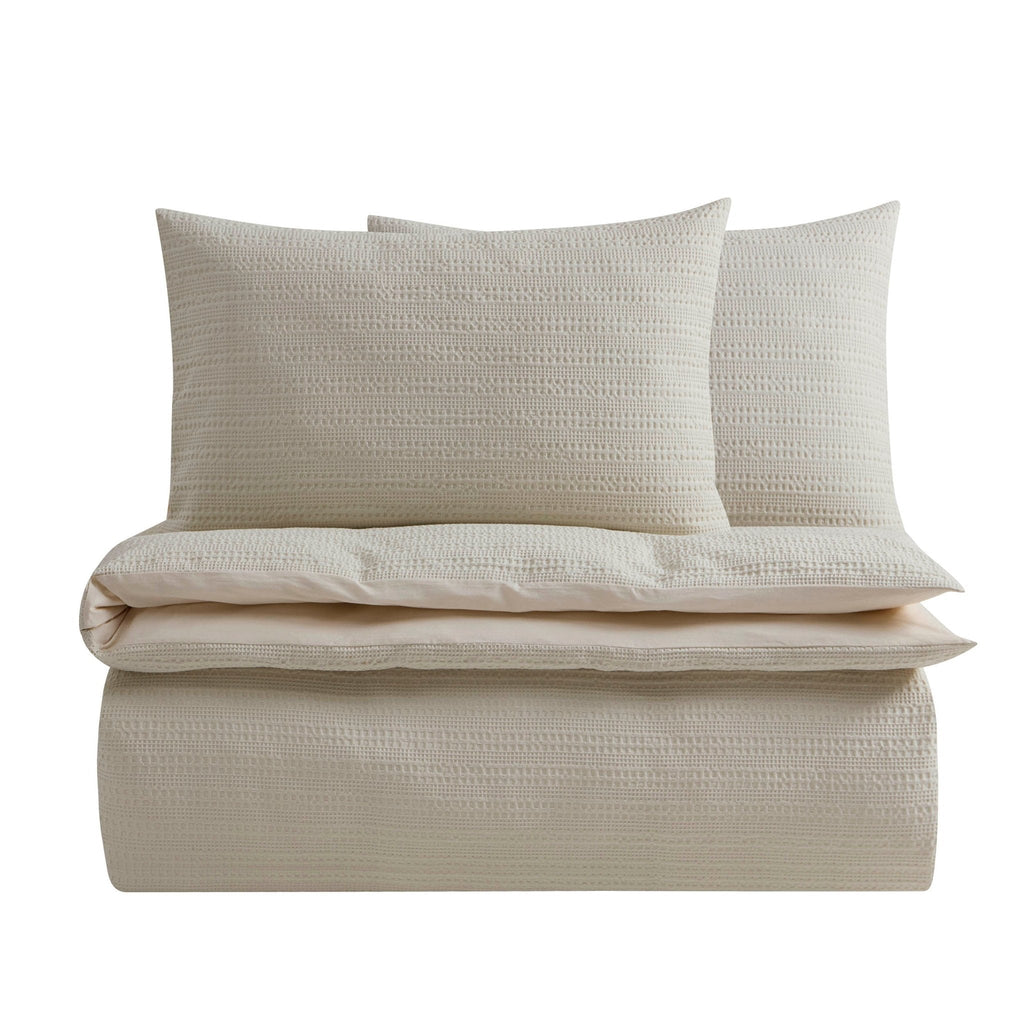 Dusklia - Vermont 180 Thread Count Waffle Duvet Cover & Pillowcase Set - Ecru