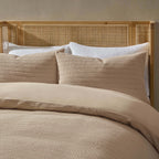 Dusklia - Vermont 180 Thread Count Waffle Duvet Cover & Pillowcase Set - Mocha