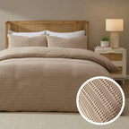 Dusklia - Vermont 180 Thread Count Waffle Duvet Cover & Pillowcase Set - Mocha