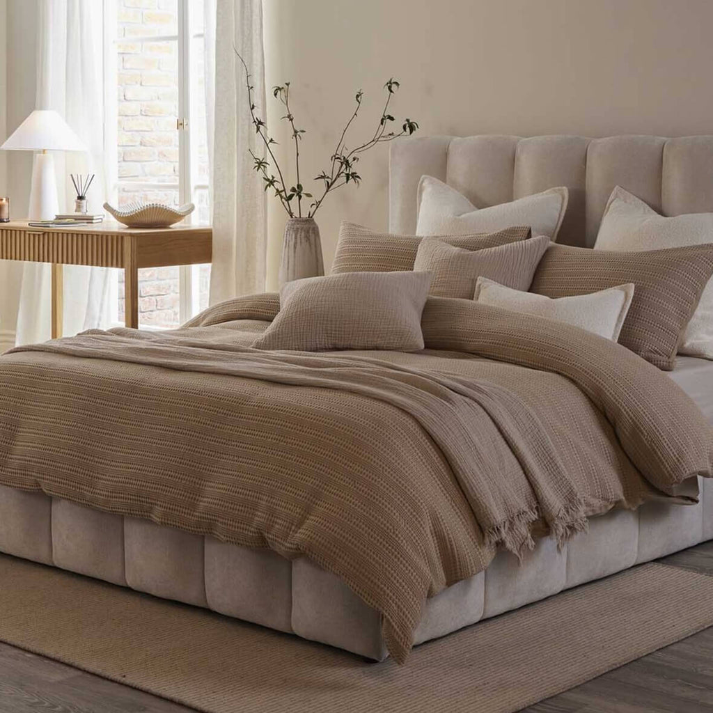 Dusklia - Vermont 180 Thread Count Waffle Duvet Cover & Pillowcase Set - Mocha
