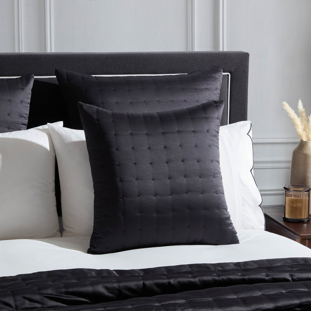Dusklia - Vienna Quilted Satin Cushion Cover - Black