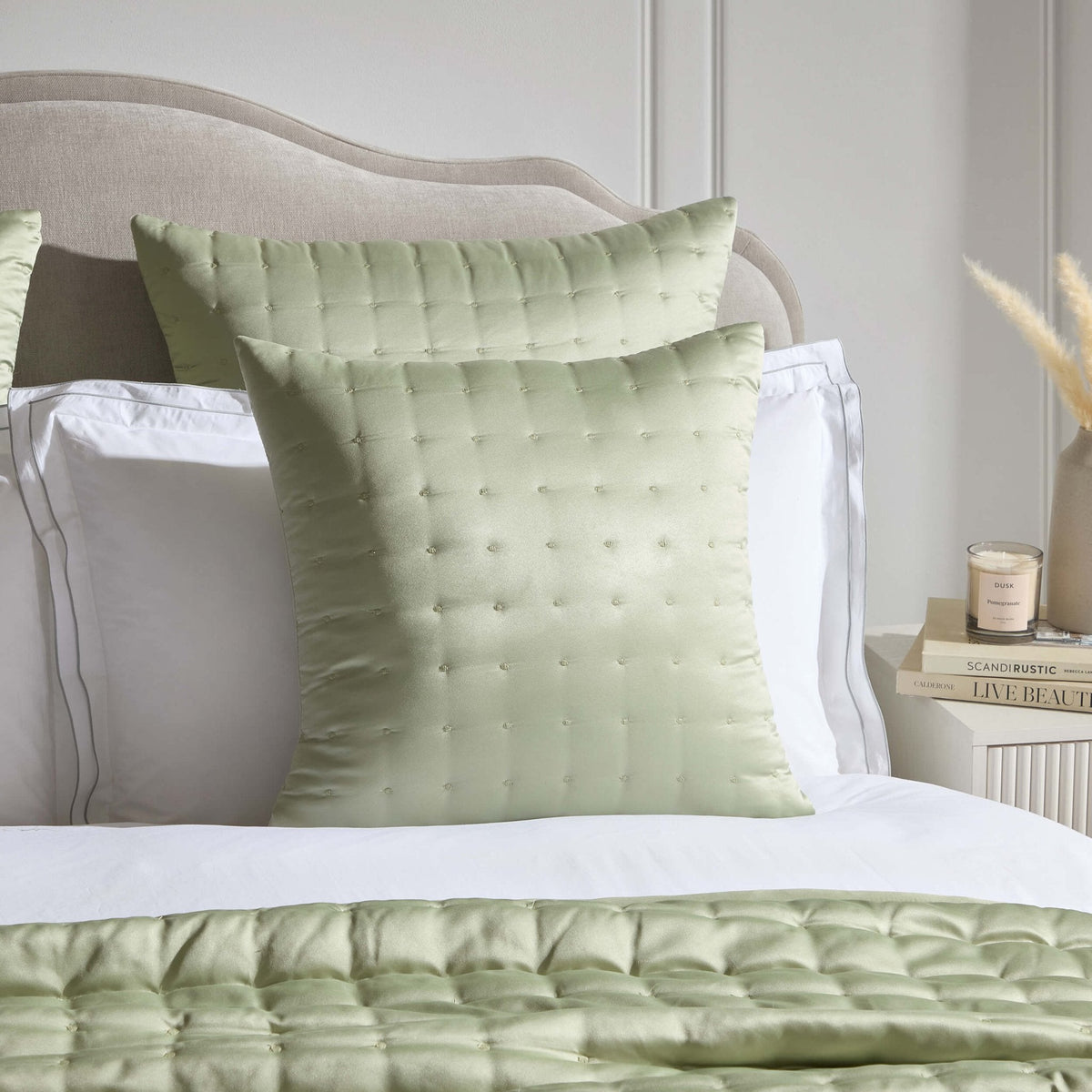 Dusklia - Vienna Quilted Satin Cushion Cover - Sage