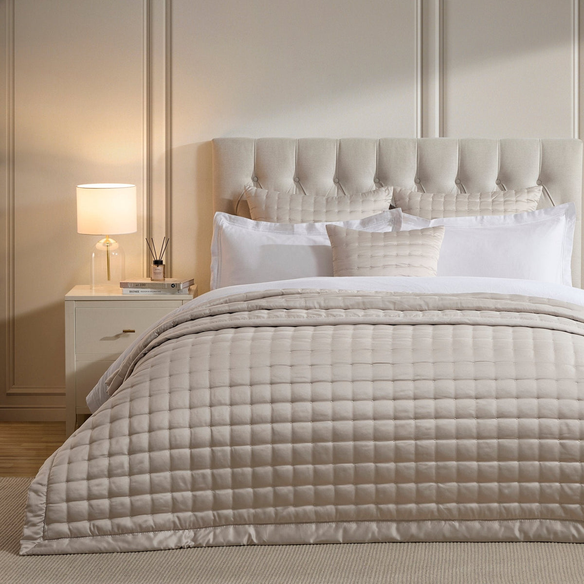Dusklia - Vienna Quilted Satin Cushion Cover - Champagne